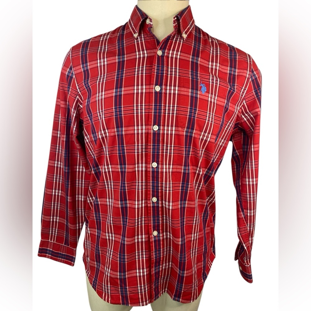 U.S. Polo Assn. Stretch Red with Blue Striped Long Sleeve Shirt Men’s Large